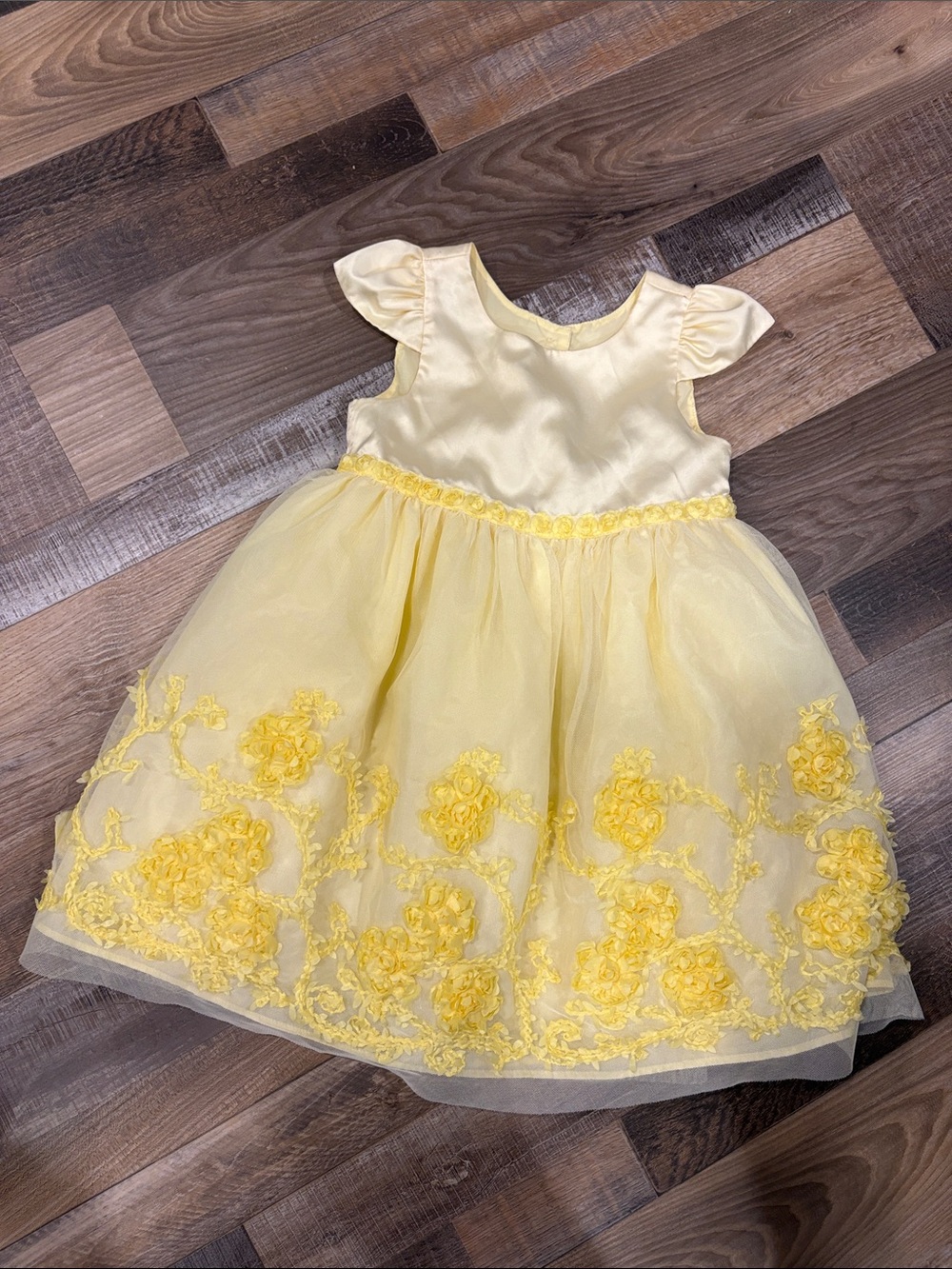 Yellow Girls' Floral Embroidered Formal Dress